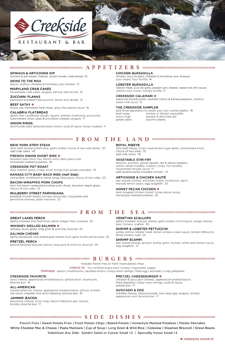 Creekside Restaurant & Bar Menu - Image 2